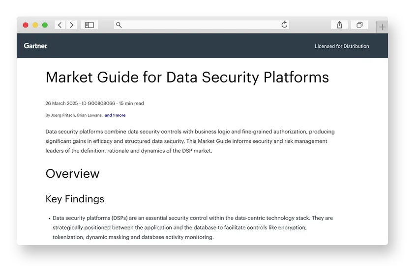 Gartner® Report: Market Guide for Data Security Platforms